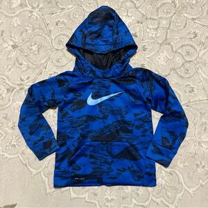 Nike Therma Dri Fit Fleece Sweatshirt Pullover Hoodie Blue Camo Print Size 4T
